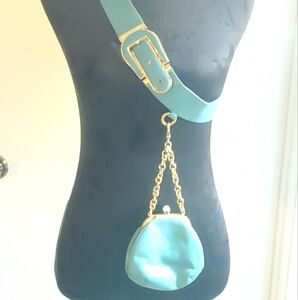 Judith Leiber Chic Teal Belt with Gold Buckle
